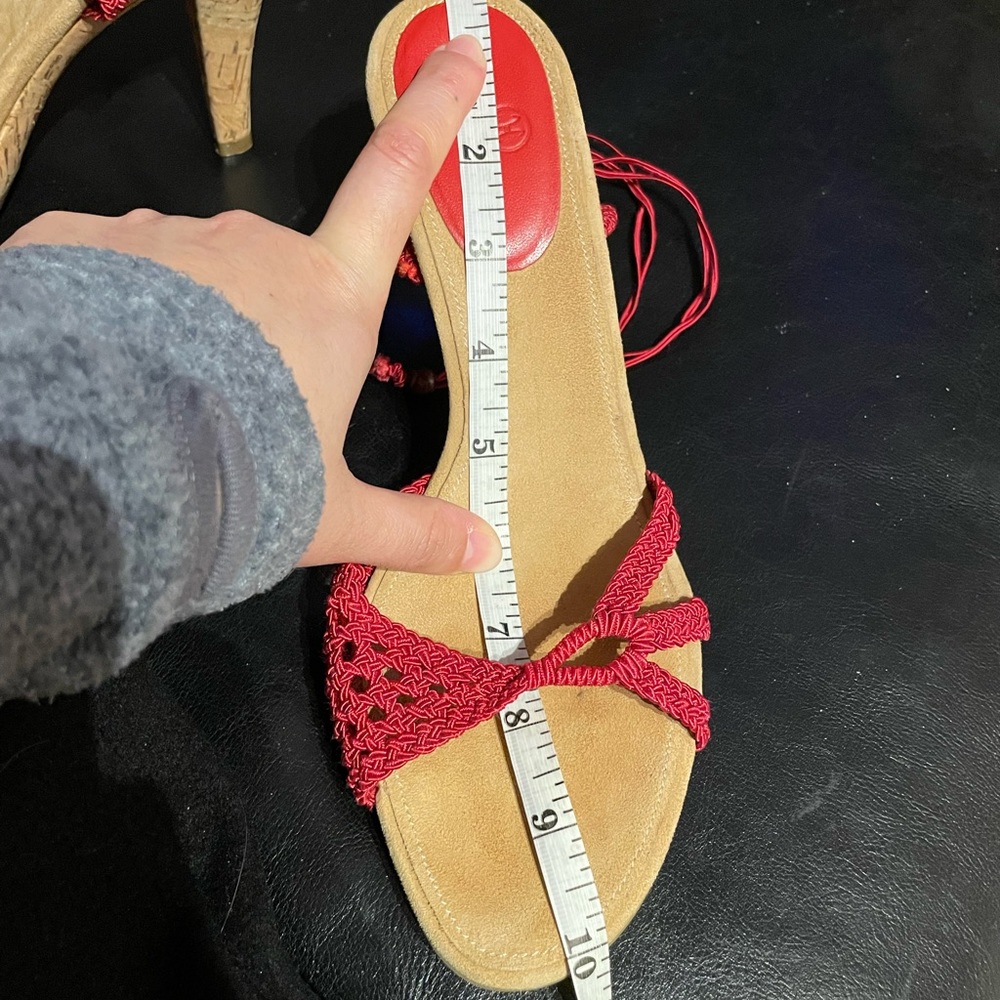 Vintage y2k Knit Crochet lace Slingback ankle strap cone platform retro sandals - Picture 10 of 12